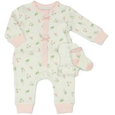 M15988: Baby Girls Waffle Fabric All In One, Headband & Socks Outfit (0-9 Months)